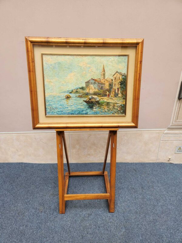 Quadro antico Raffigurante lago con barche - immagine 2