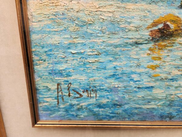 Quadro antico Raffigurante lago con barche - immagine 9