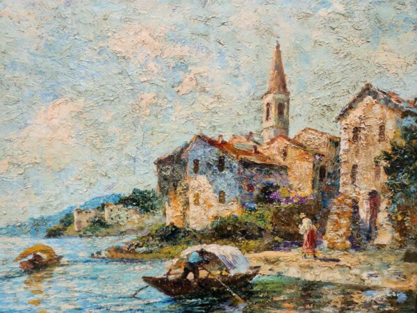 Quadro antico Raffigurante lago con barche - immagine 10
