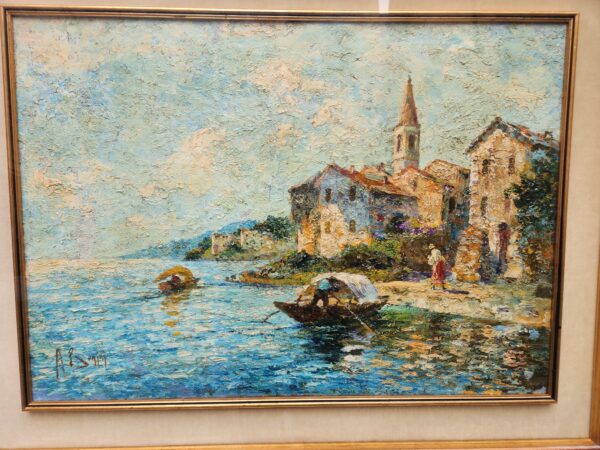 Quadro antico Raffigurante lago con barche - immagine 8