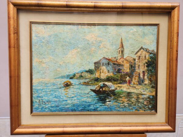 Quadro antico Raffigurante lago con barche - immagine 7