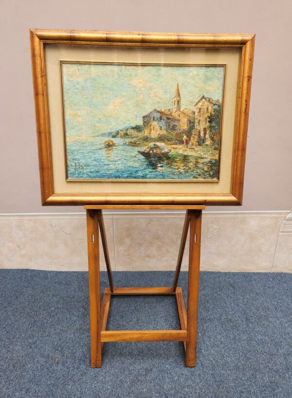 Quadro antico Raffigurante lago con barche - immagine 5