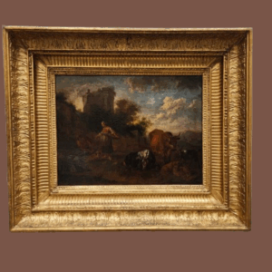 Quadro antico raff animali al pascolo