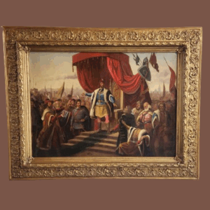 Dipinto antico epoca 800 raff soldati