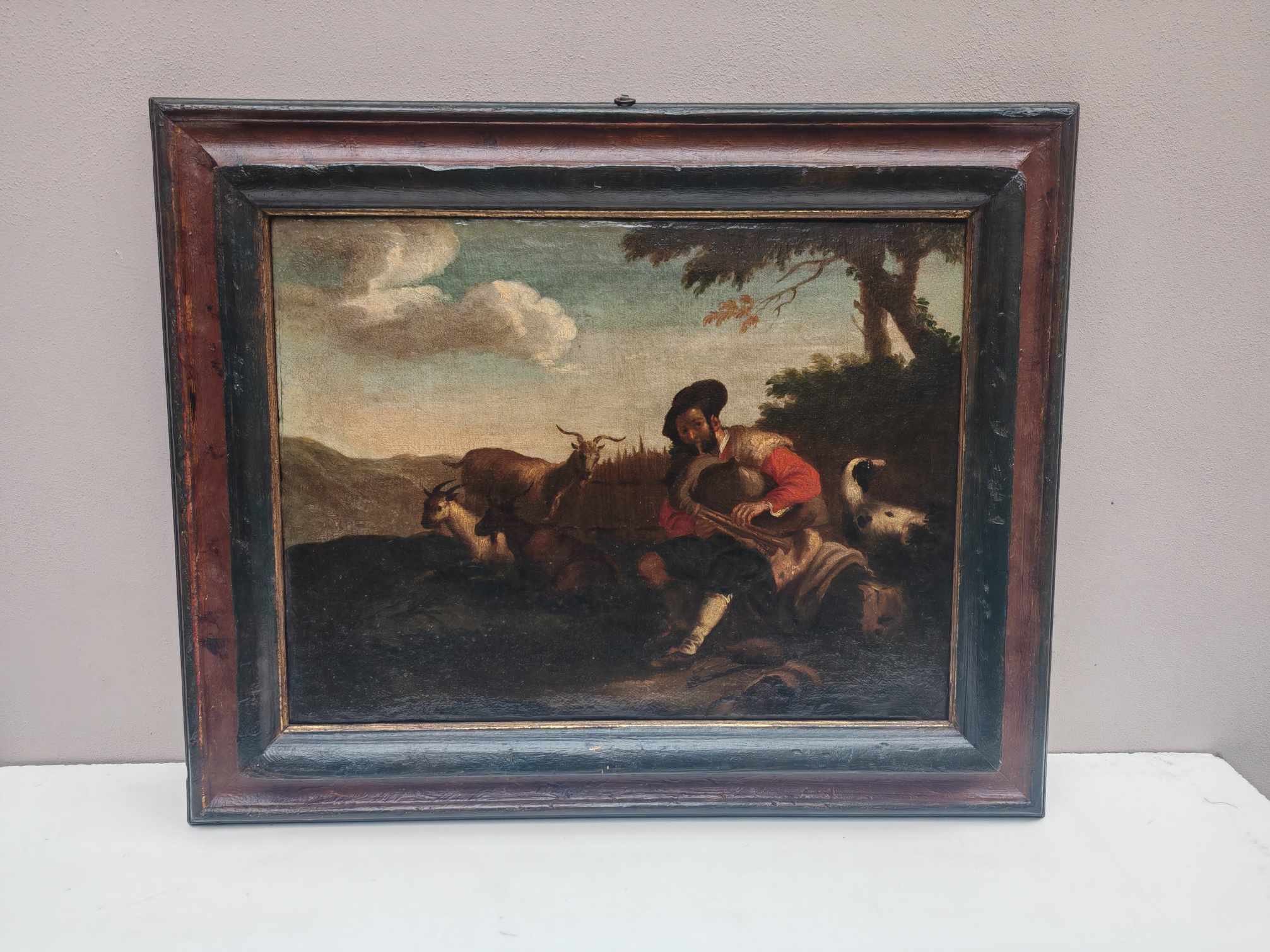 Dipinto antico Raff. Pastore con animali - immagine 10