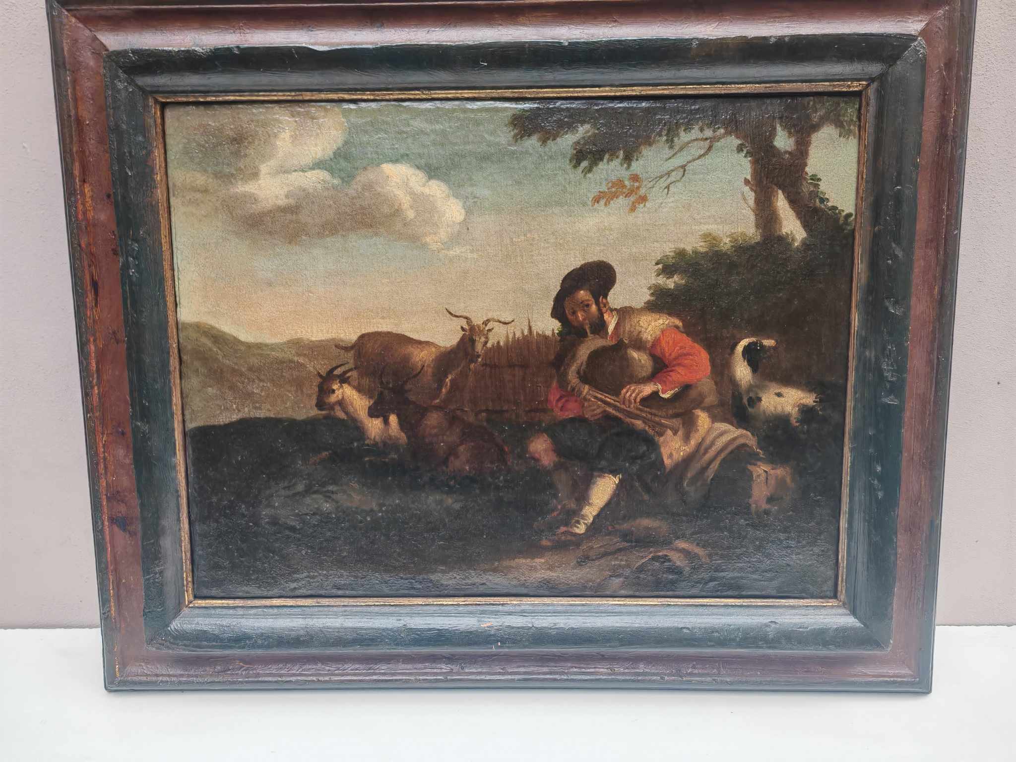Dipinto antico Raff. Pastore con animali - immagine 3
