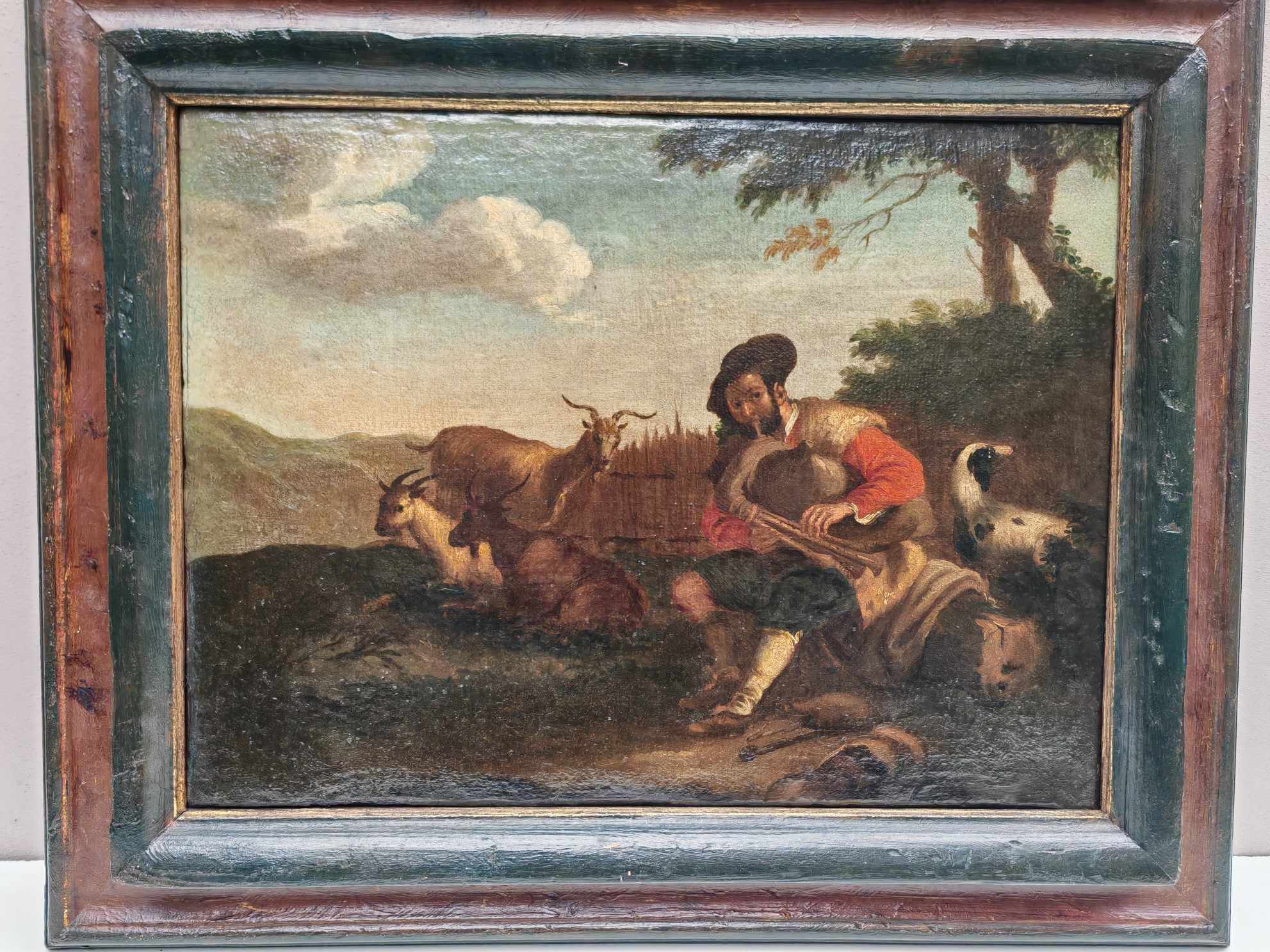 Dipinto antico Raff. Pastore con animali - immagine 8