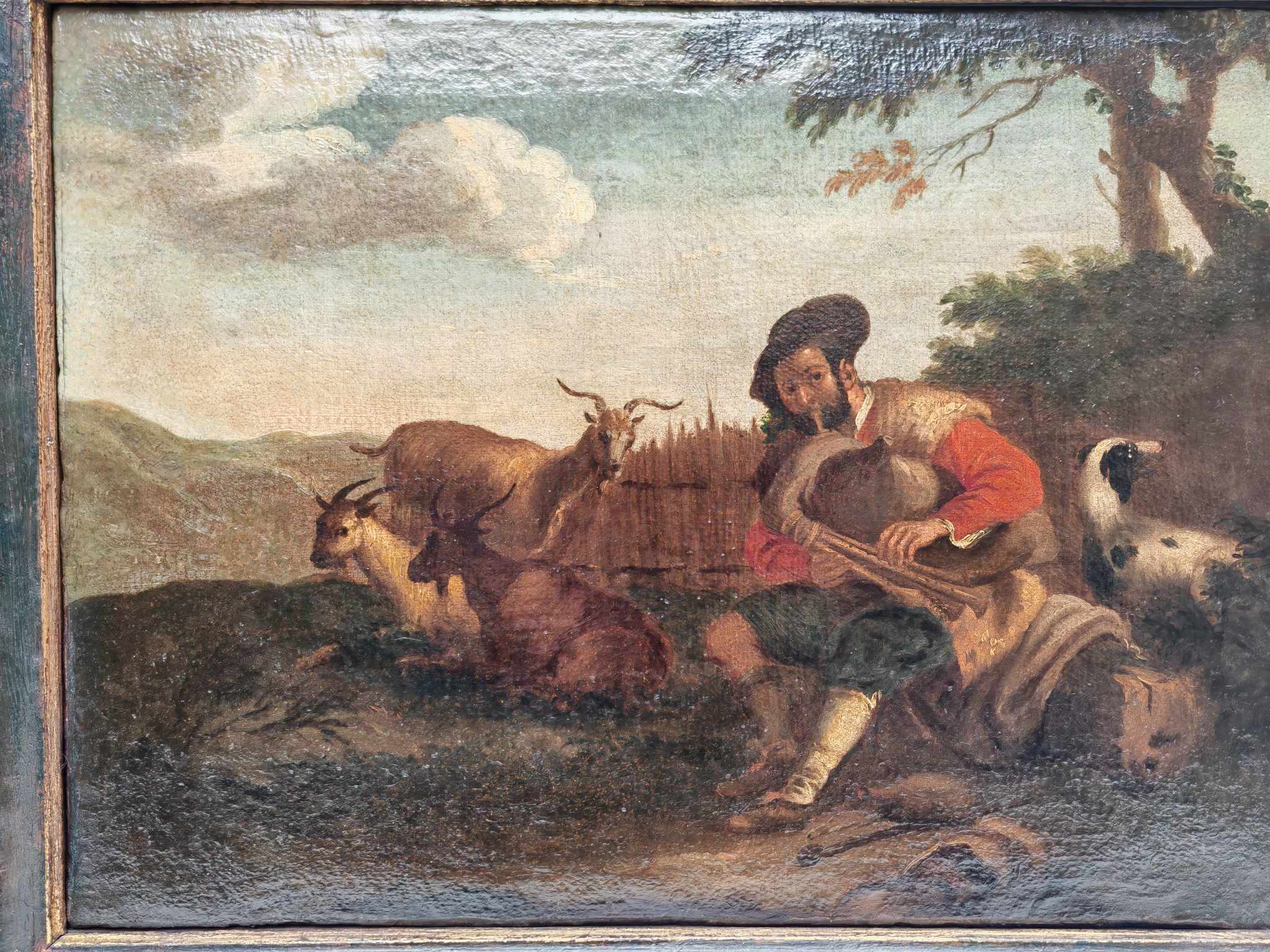 Dipinto antico Raff. Pastore con animali - immagine 7