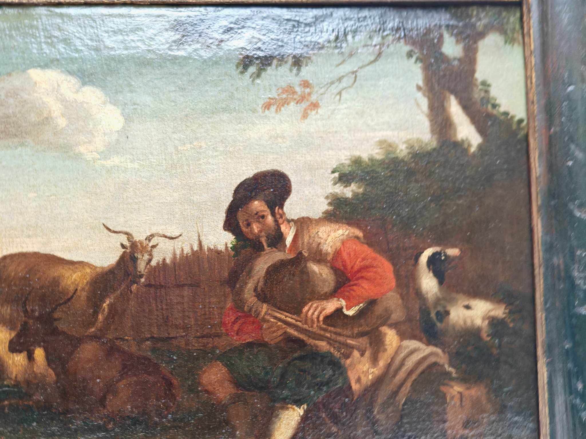 Dipinto antico Raff. Pastore con animali - immagine 5