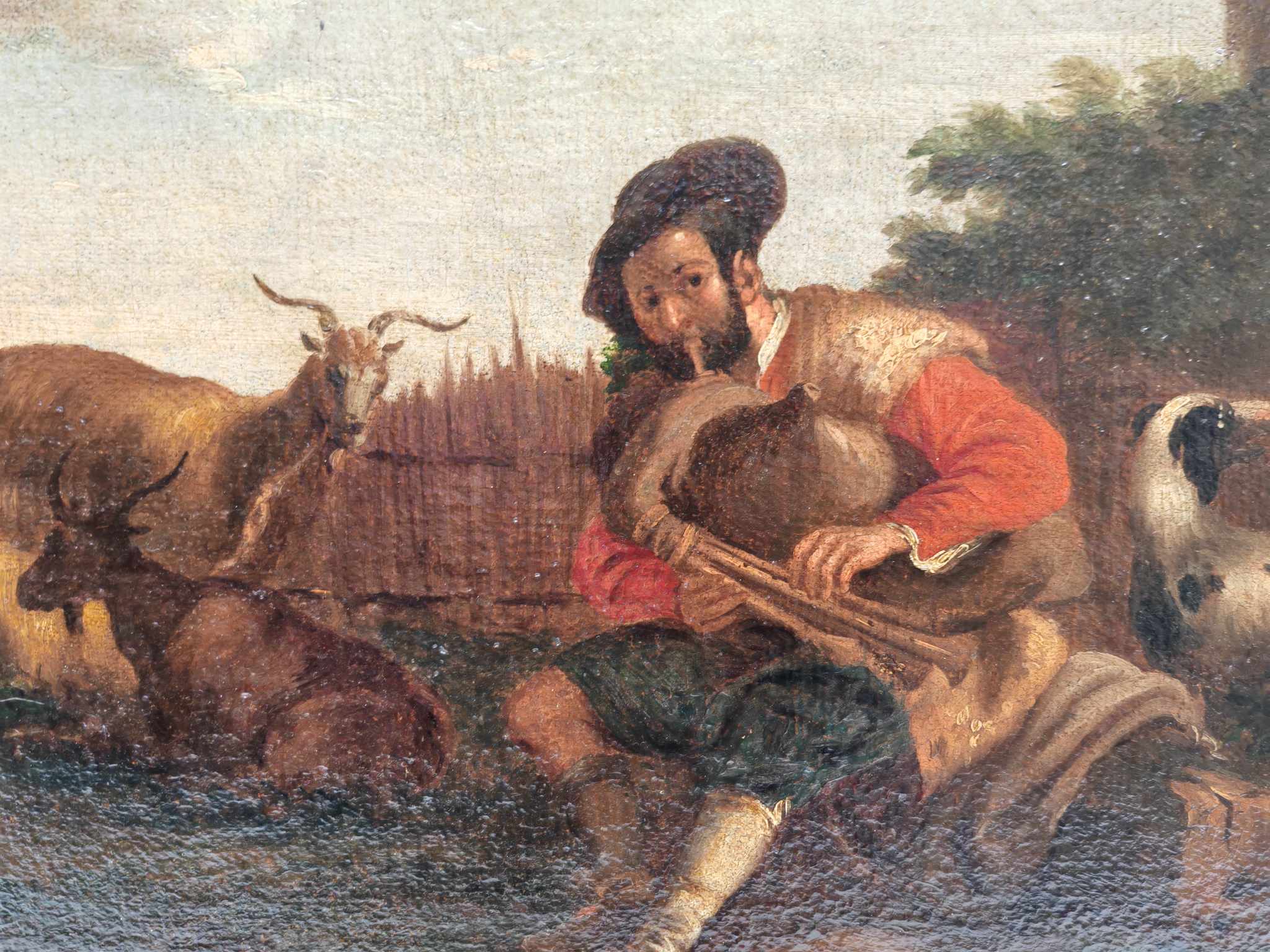 Dipinto antico Raff. Pastore con animali - immagine 6