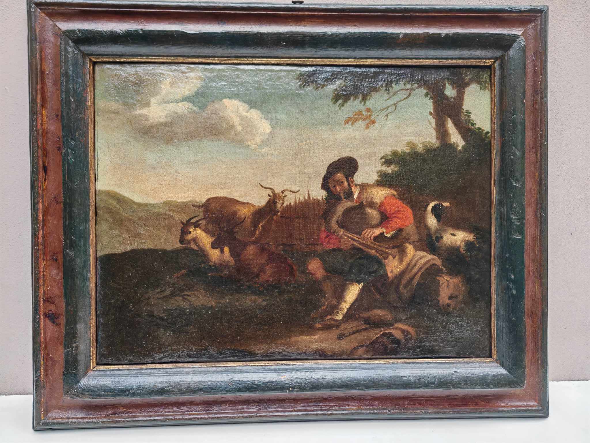Dipinto antico Raff. Pastore con animali - immagine 4
