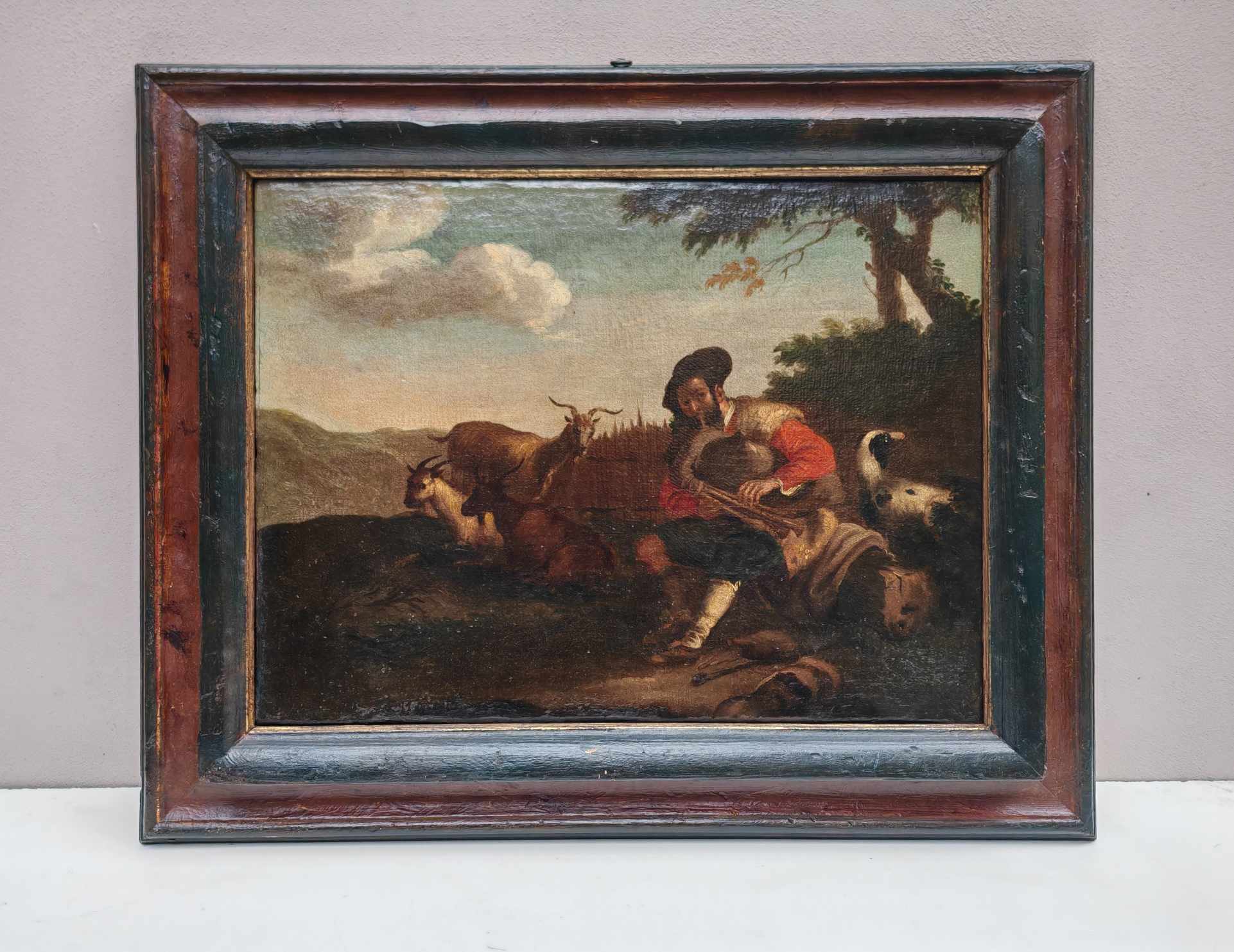 Dipinto antico Raff. Pastore con animali - immagine 2