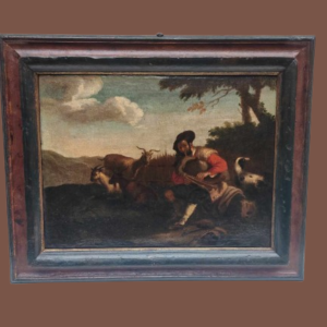 Dipinto antico Raff. Pastore con animali