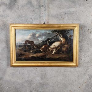 Alternative view of Quadro antico epoca 600-700 Raff. scena di caccia