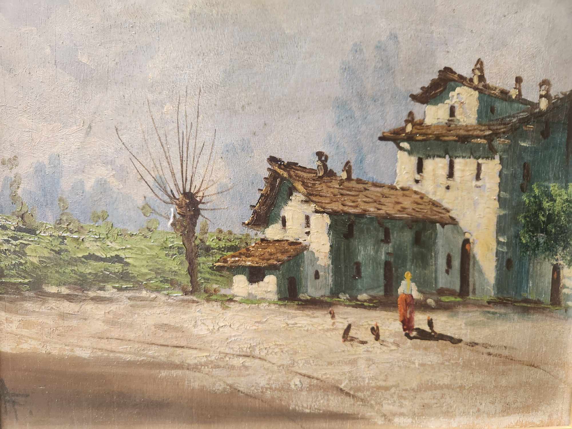 Quadro antico raff paesaggio rurale - immagine 6