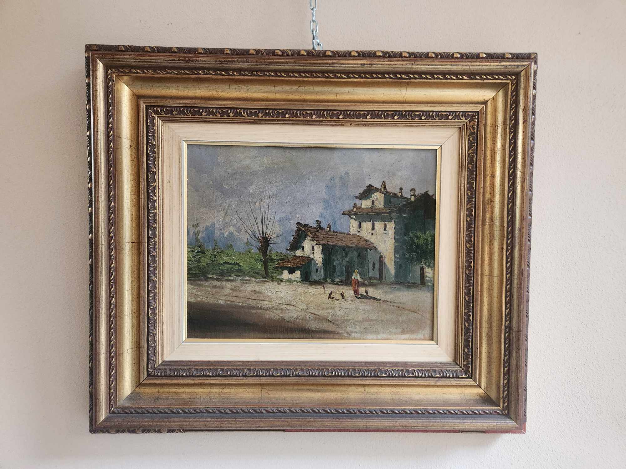 Quadro antico raff paesaggio rurale - immagine 3