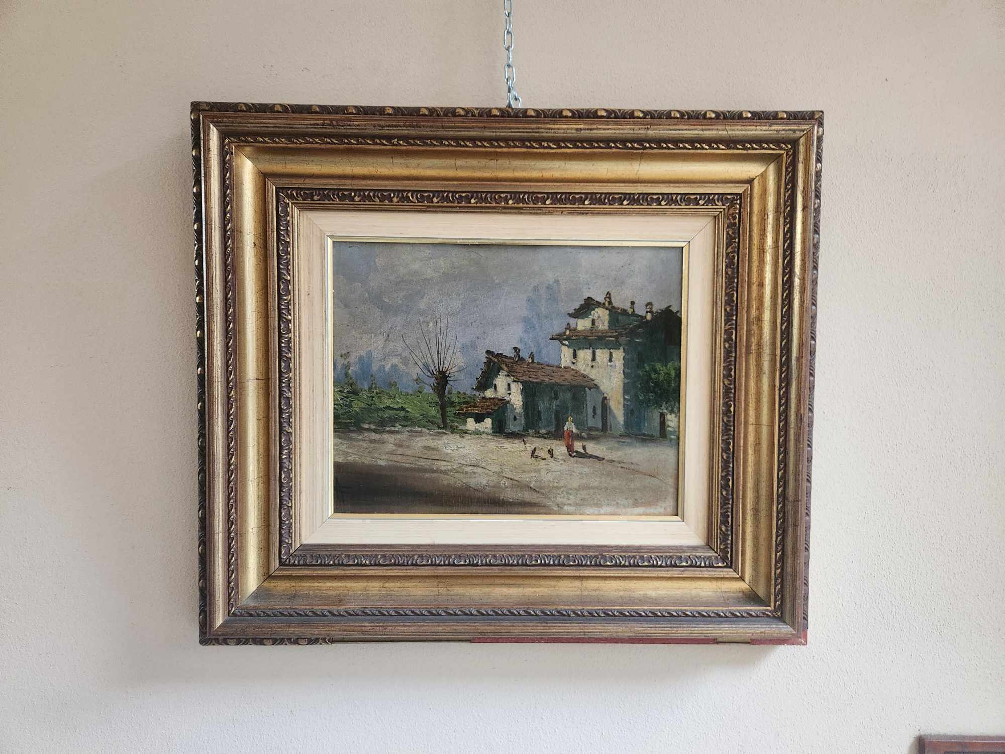 Quadro antico raff paesaggio rurale - immagine 9