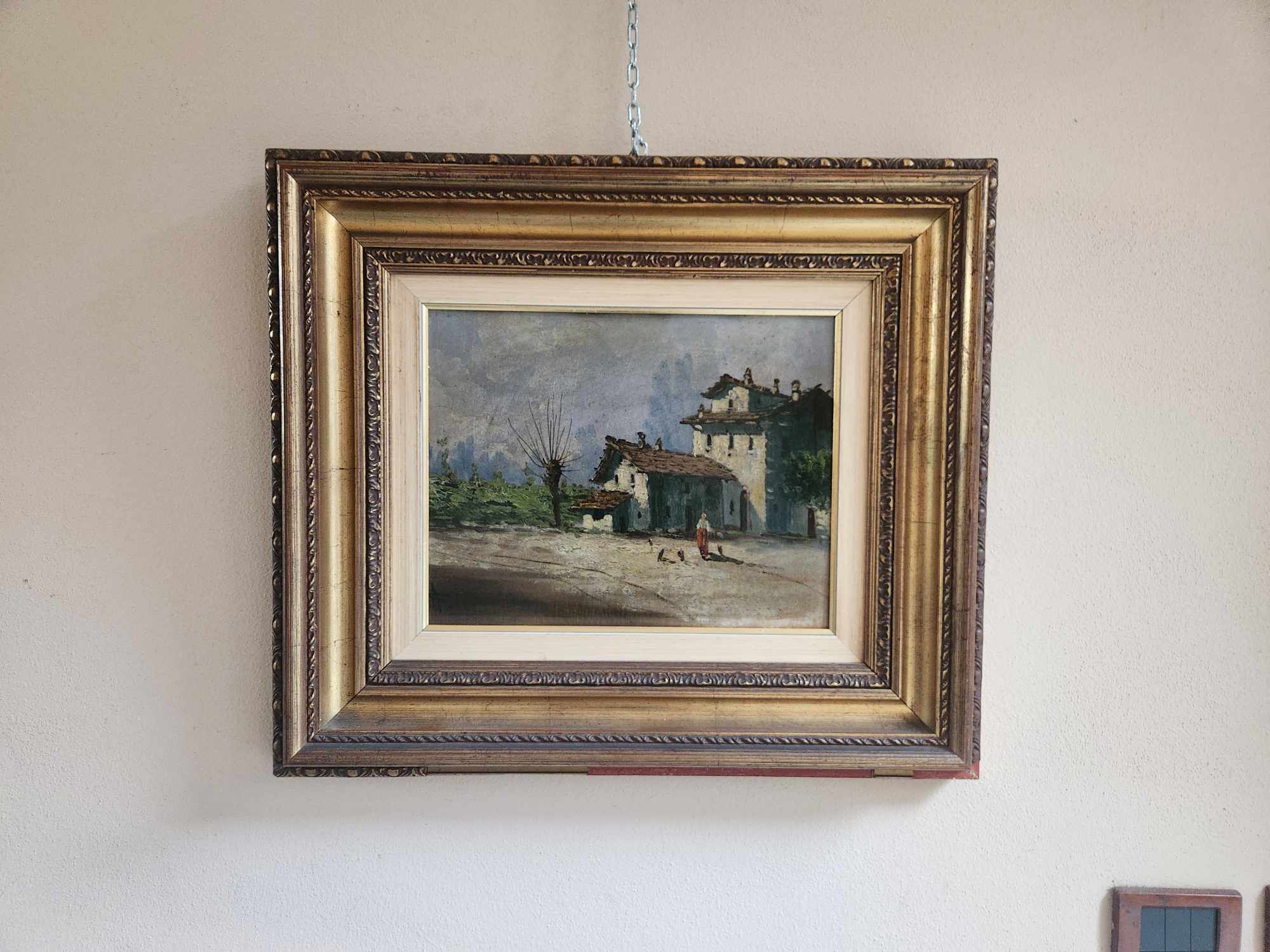 Quadro antico raff paesaggio rurale - immagine 2