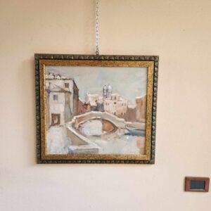 Alternative view of Dipinto antico raff. Paesaggio con Nevica epoca 900