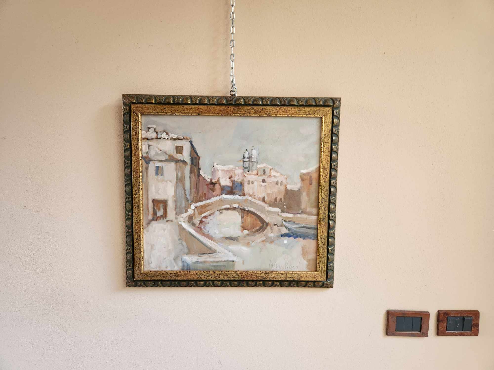 Dipinto antico raff. Paesaggio con Nevica epoca 900 - immagine 2