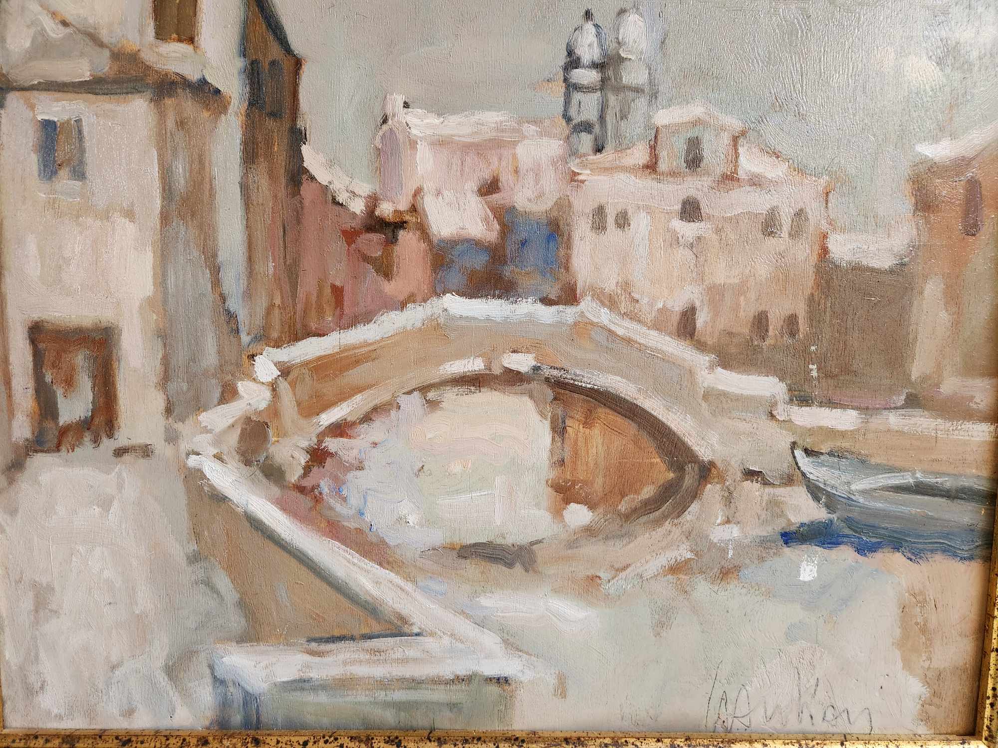 Dipinto antico raff. Paesaggio con Nevica epoca 900 - immagine 6