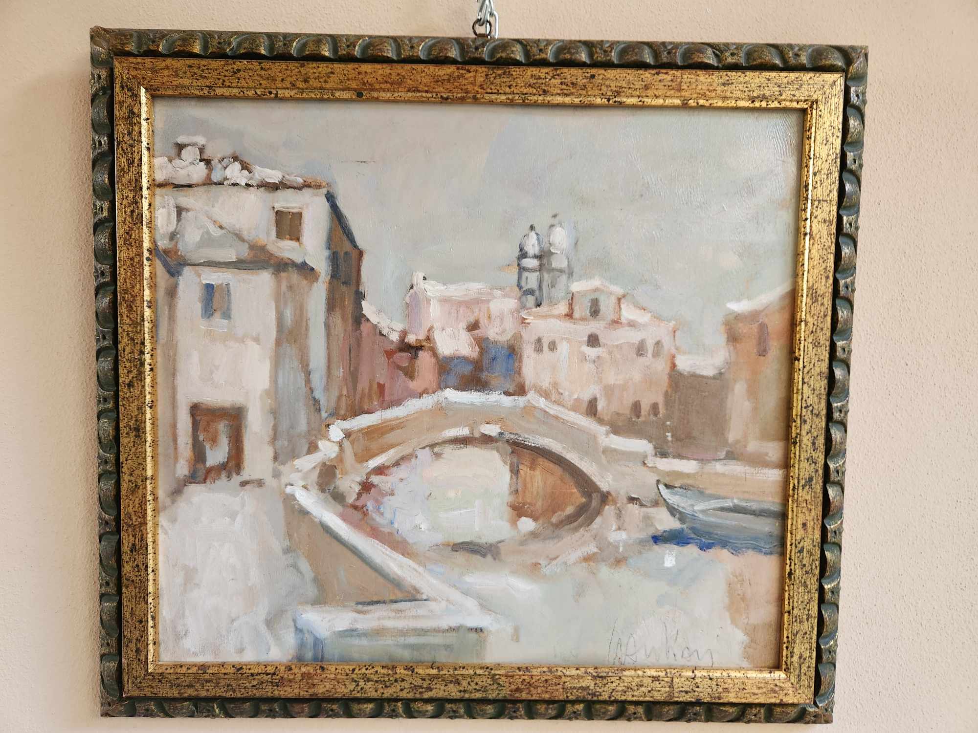 Dipinto antico raff. Paesaggio con Nevica epoca 900 - immagine 5