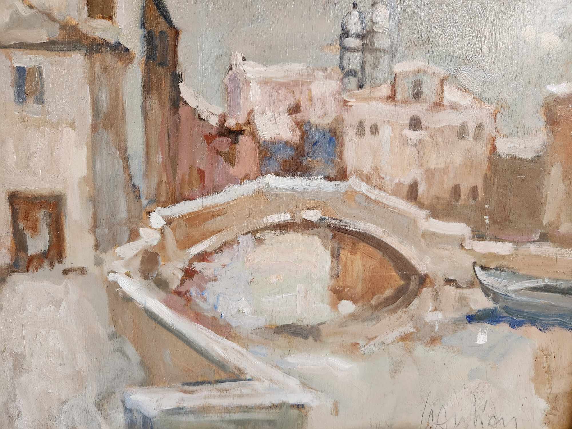Dipinto antico raff. Paesaggio con Nevica epoca 900 - immagine 7