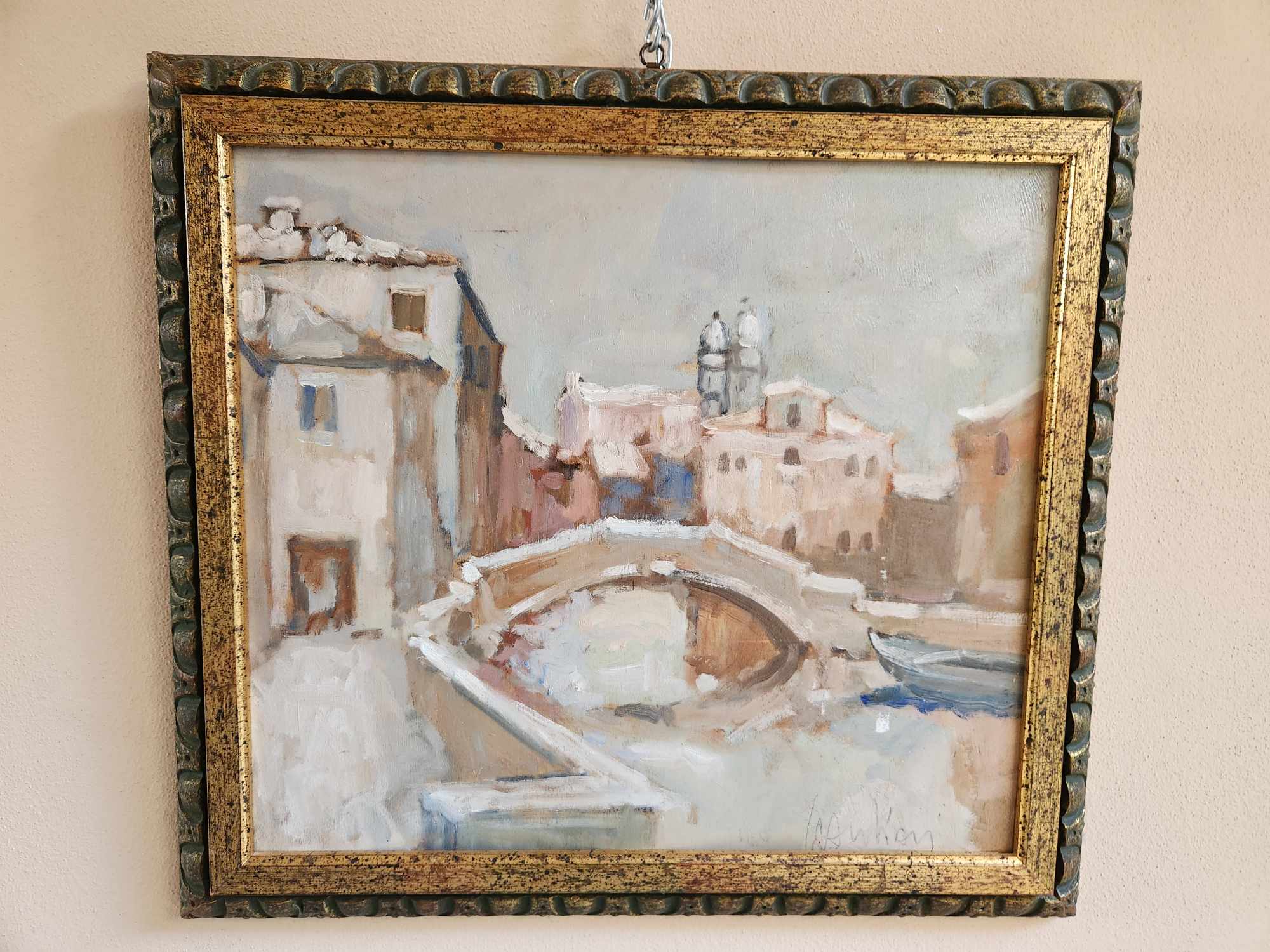 Dipinto antico raff. Paesaggio con Nevica epoca 900 - immagine 9