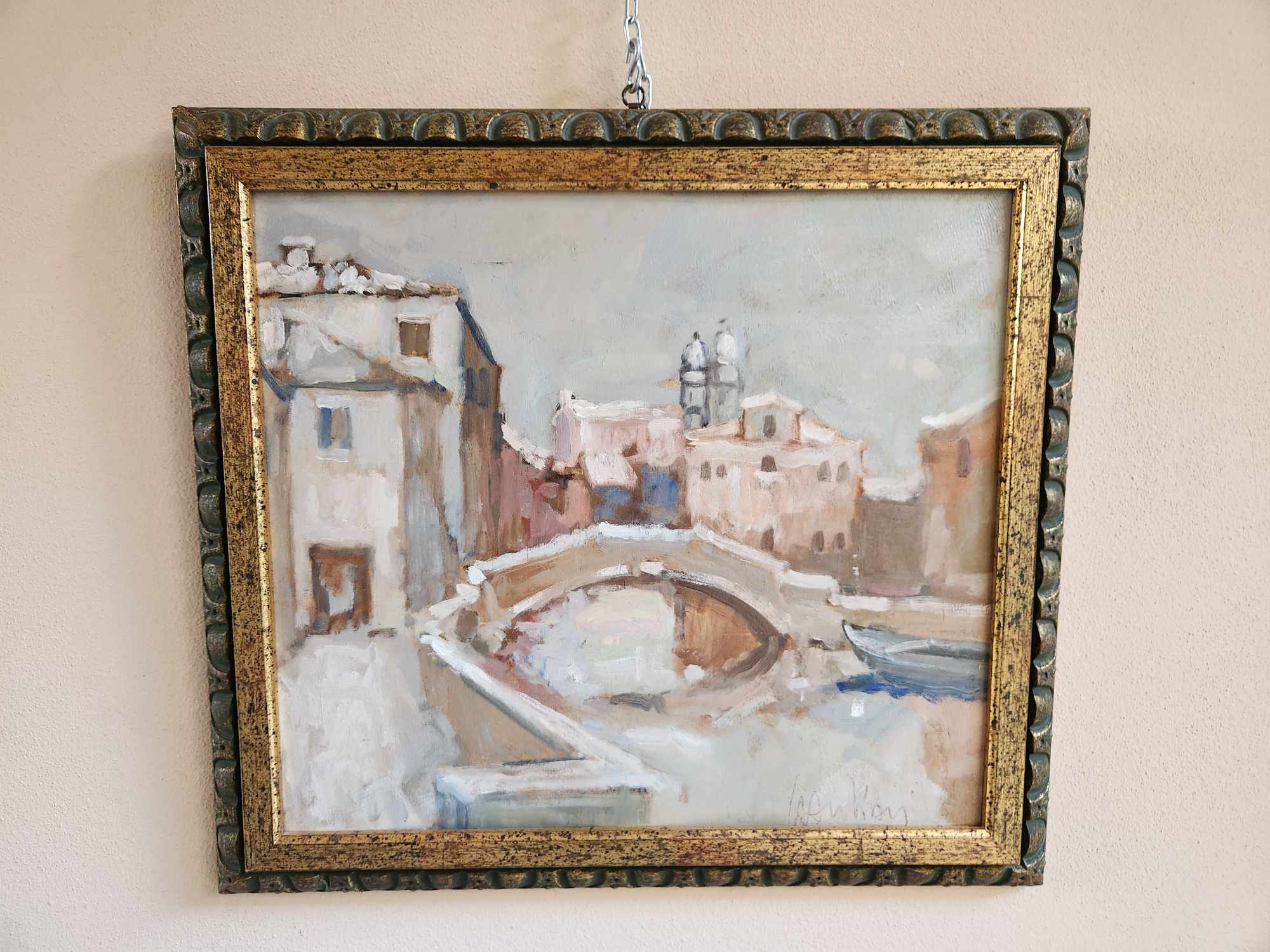 Dipinto antico raff. Paesaggio con Nevica epoca 900 - immagine 4