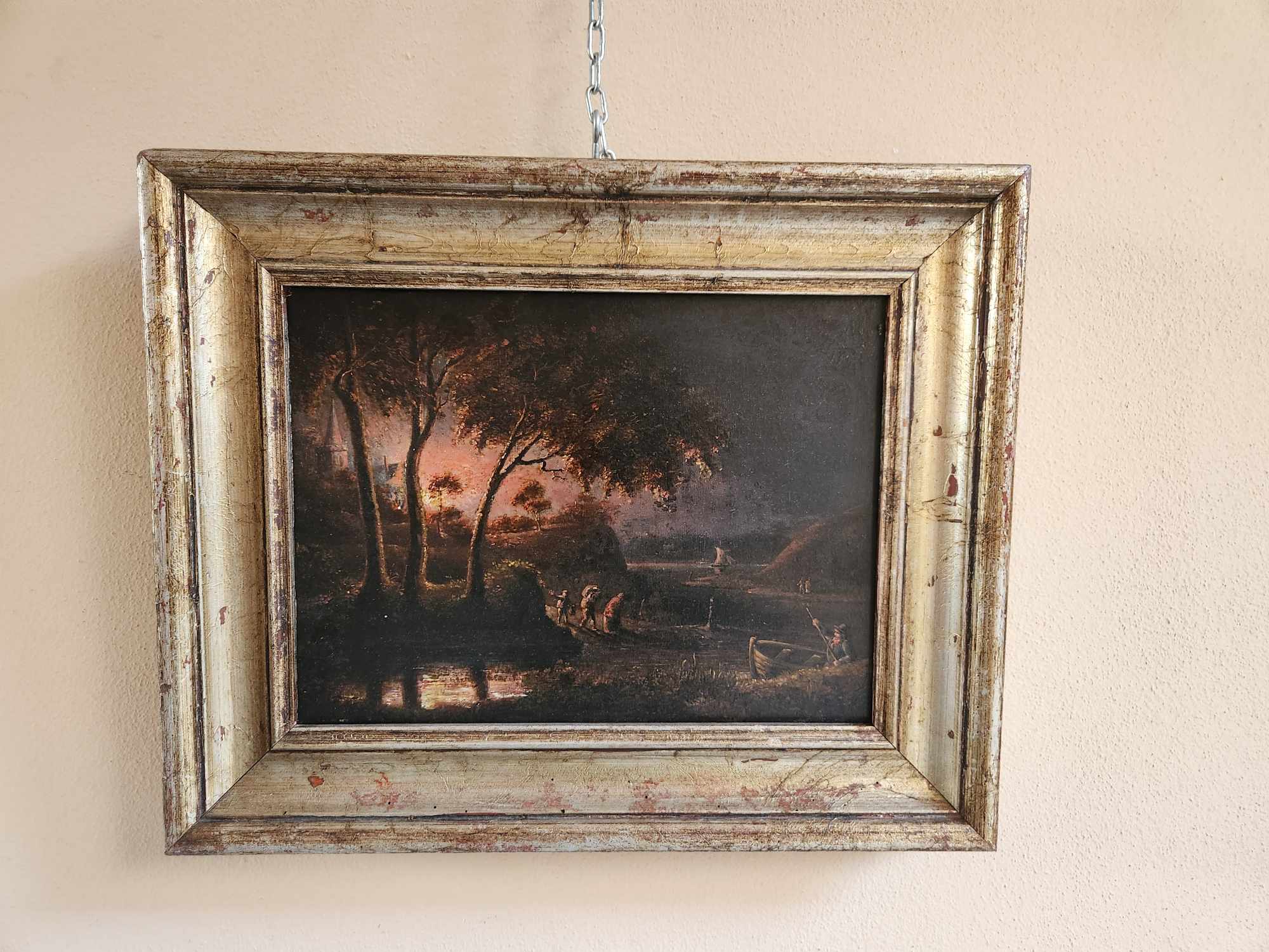 Quadro epoca 800/900 Paesaggio Fluviale - immagine 3
