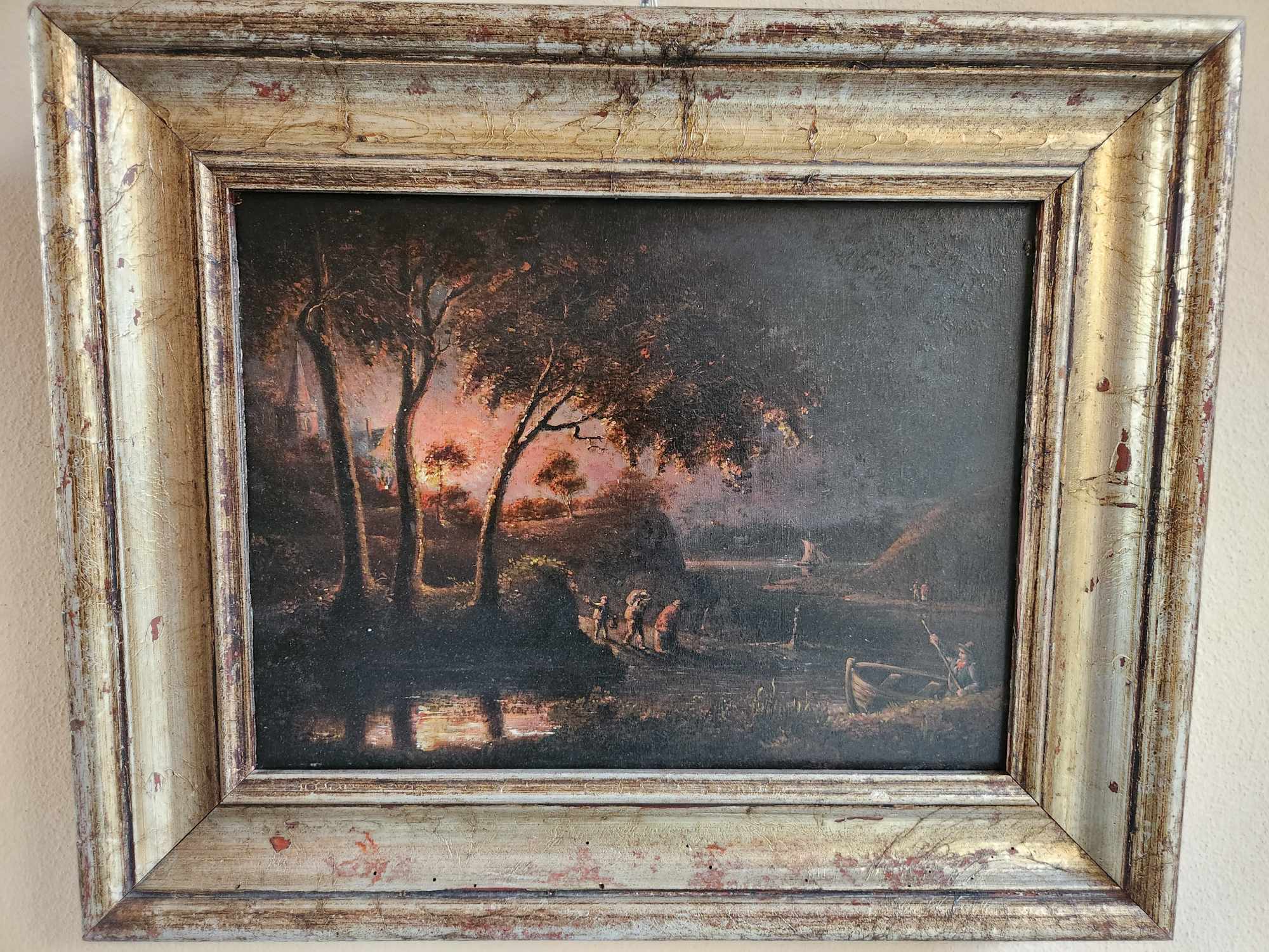 Quadro epoca 800/900 Paesaggio Fluviale - immagine 4