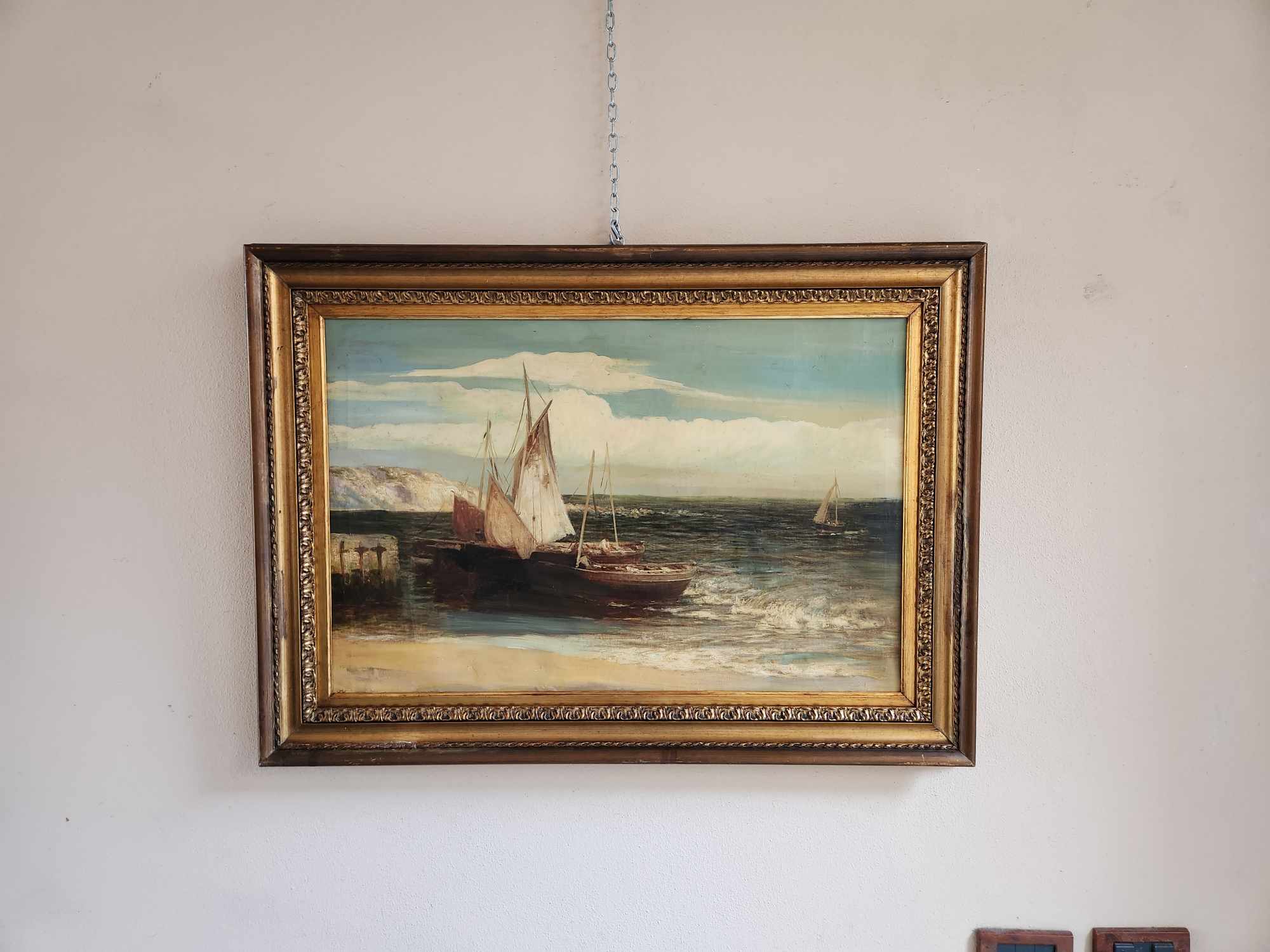 Quadro antico raffigurante barche - immagine 10
