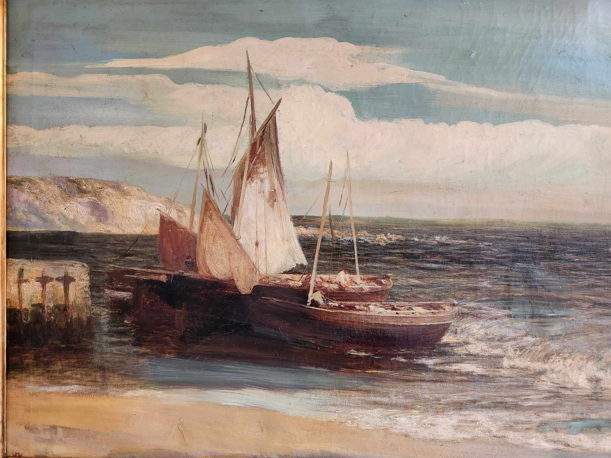 Quadro antico raffigurante barche - immagine 6