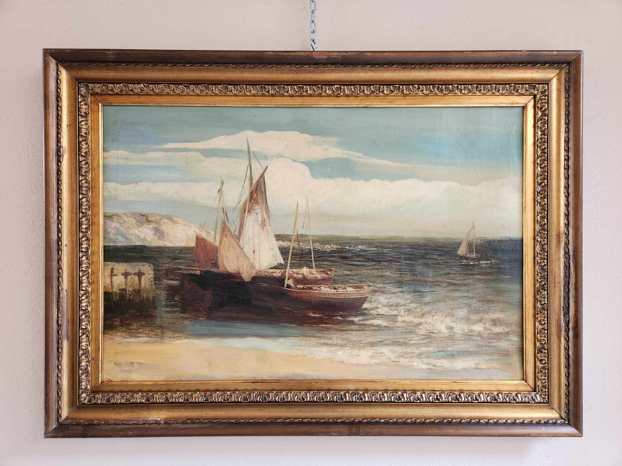 Quadro antico raffigurante barche - immagine 4