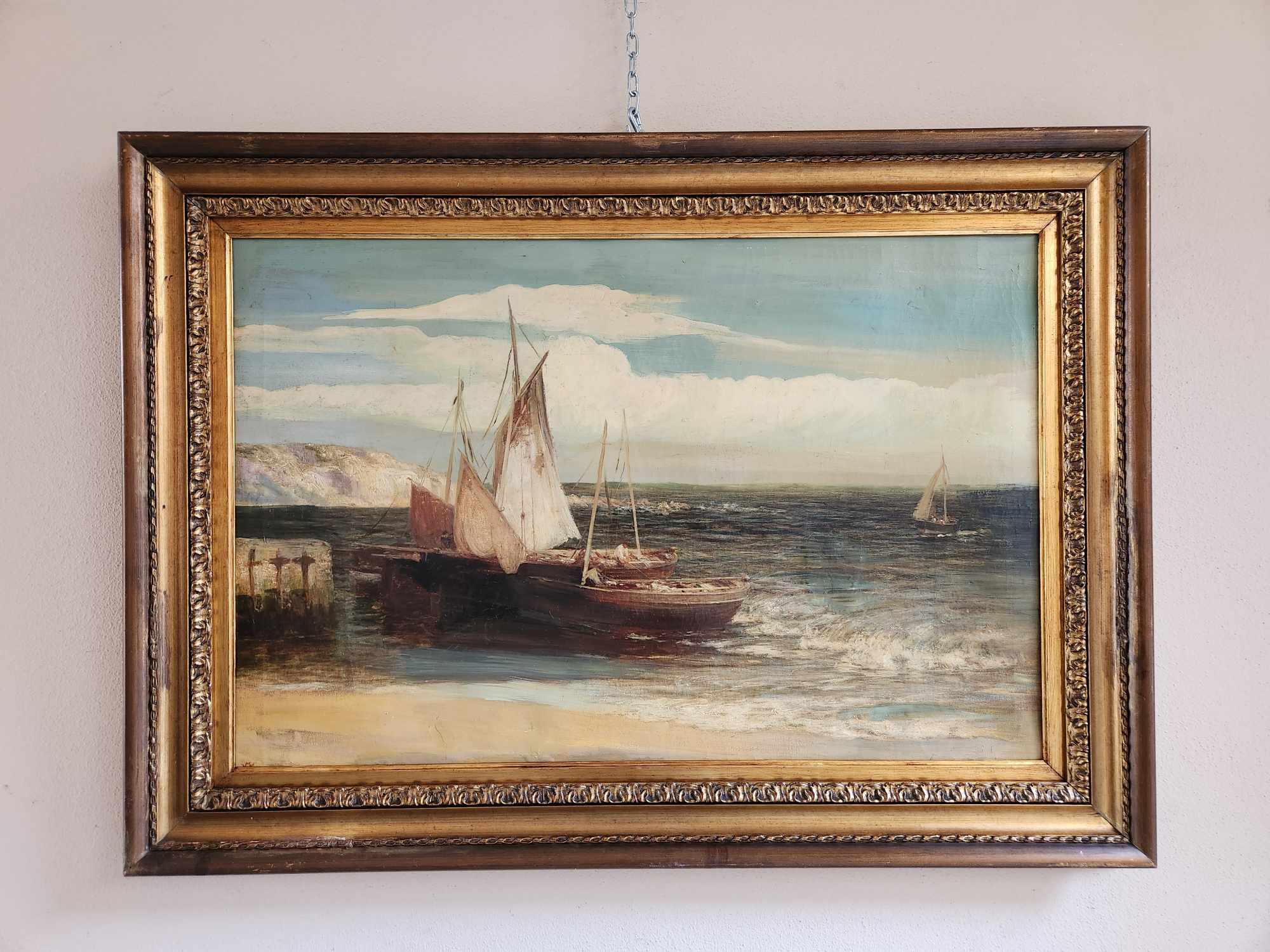Quadro antico raffigurante barche - immagine 3
