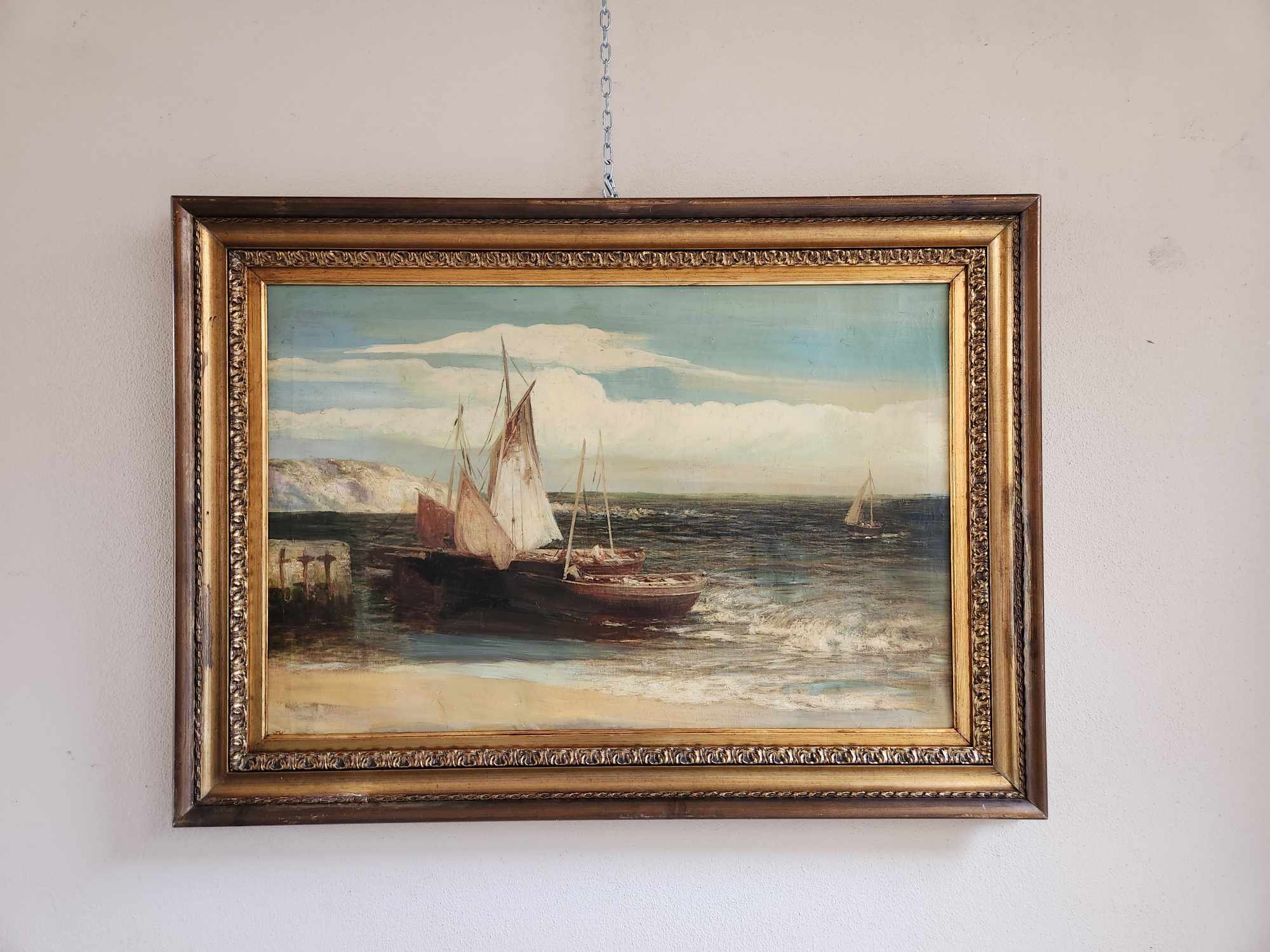 Quadro antico raffigurante barche - immagine 7