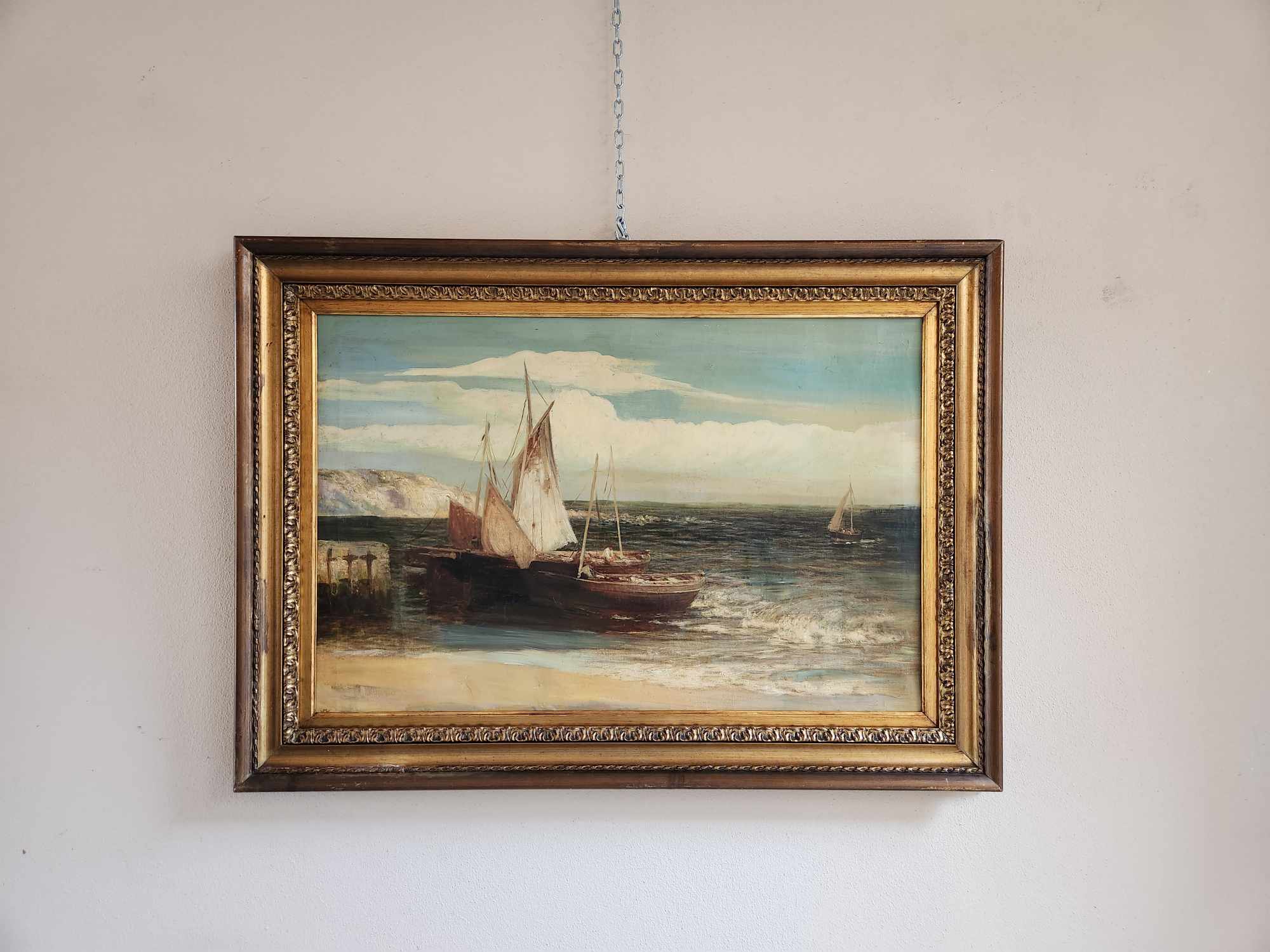 Quadro antico raffigurante barche - immagine 2