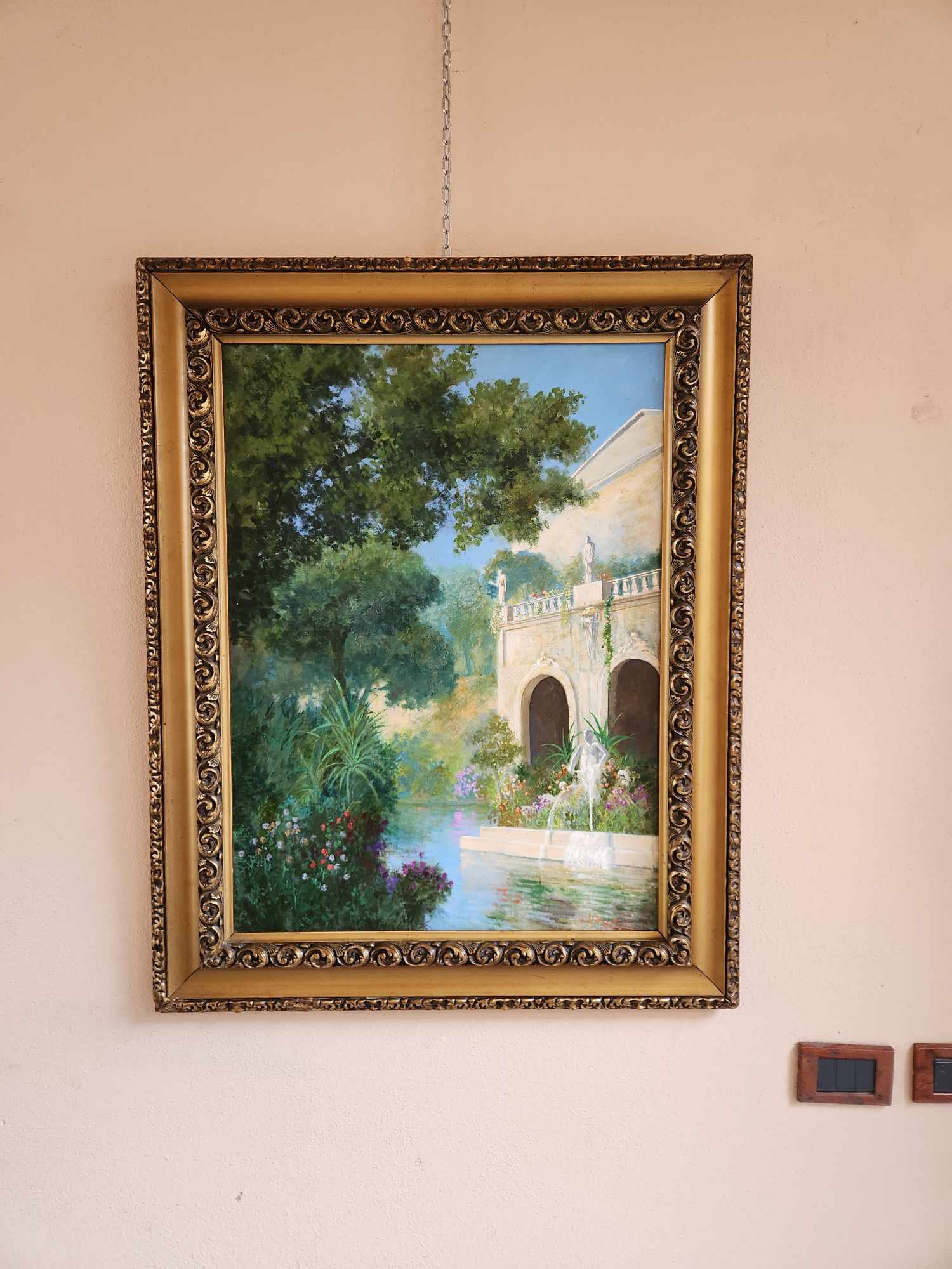 Dipinto antico epoca 900 raff villa con giardino - immagine 2