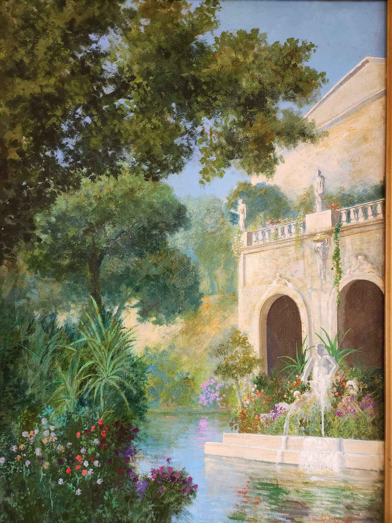 Dipinto antico epoca 900 raff villa con giardino - immagine 4