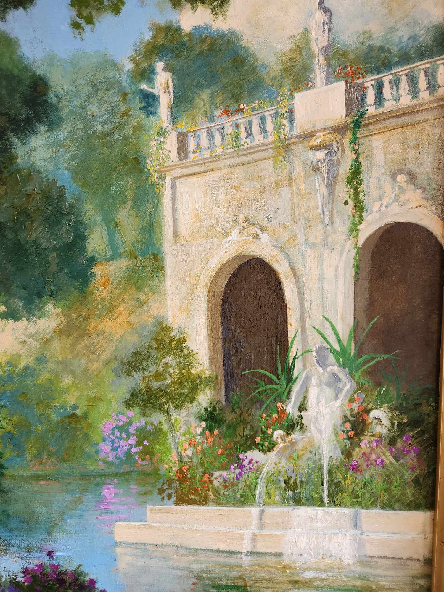 Dipinto antico epoca 900 raff villa con giardino - immagine 6