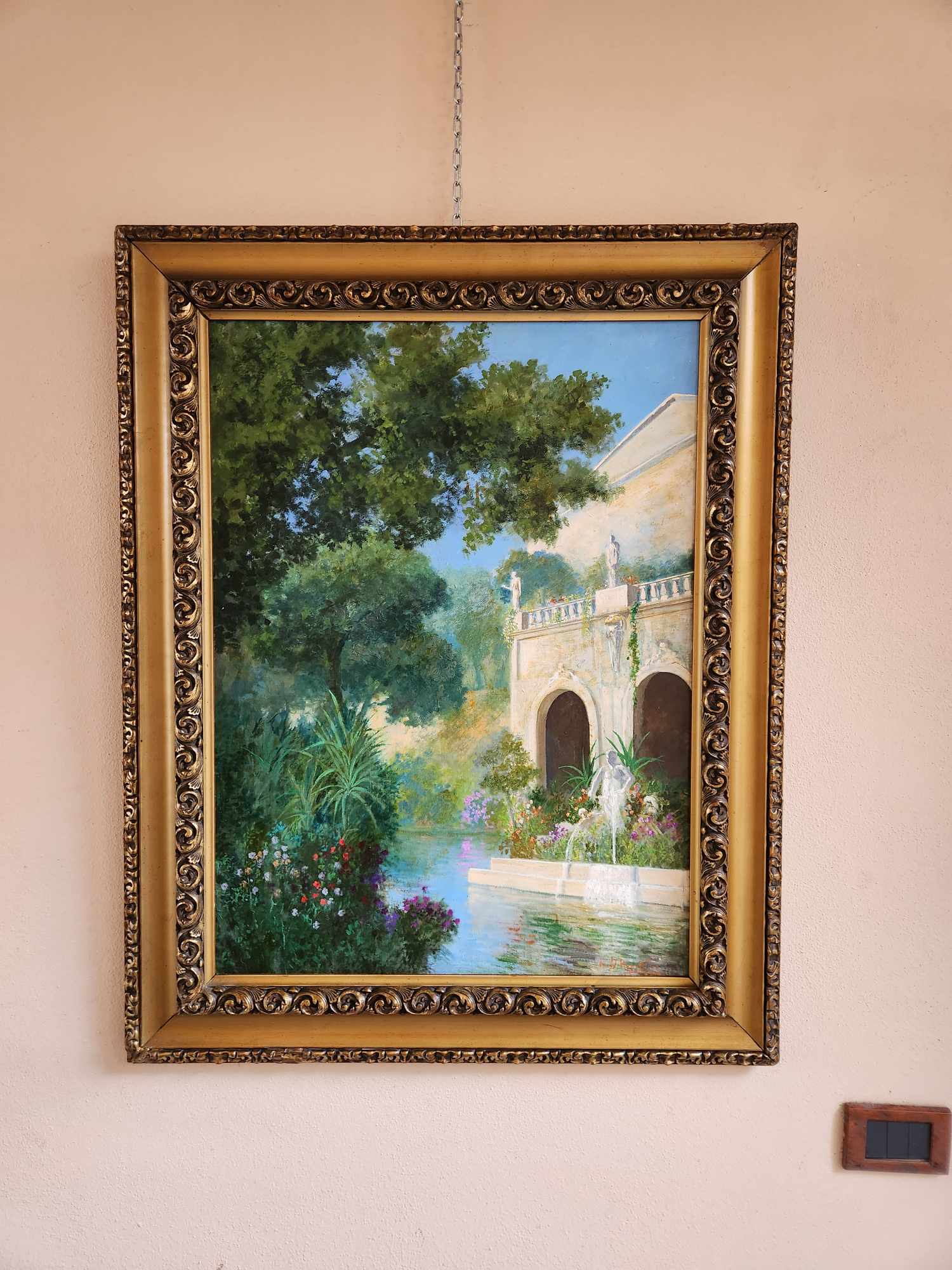 Dipinto antico epoca 900 raff villa con giardino - immagine 10