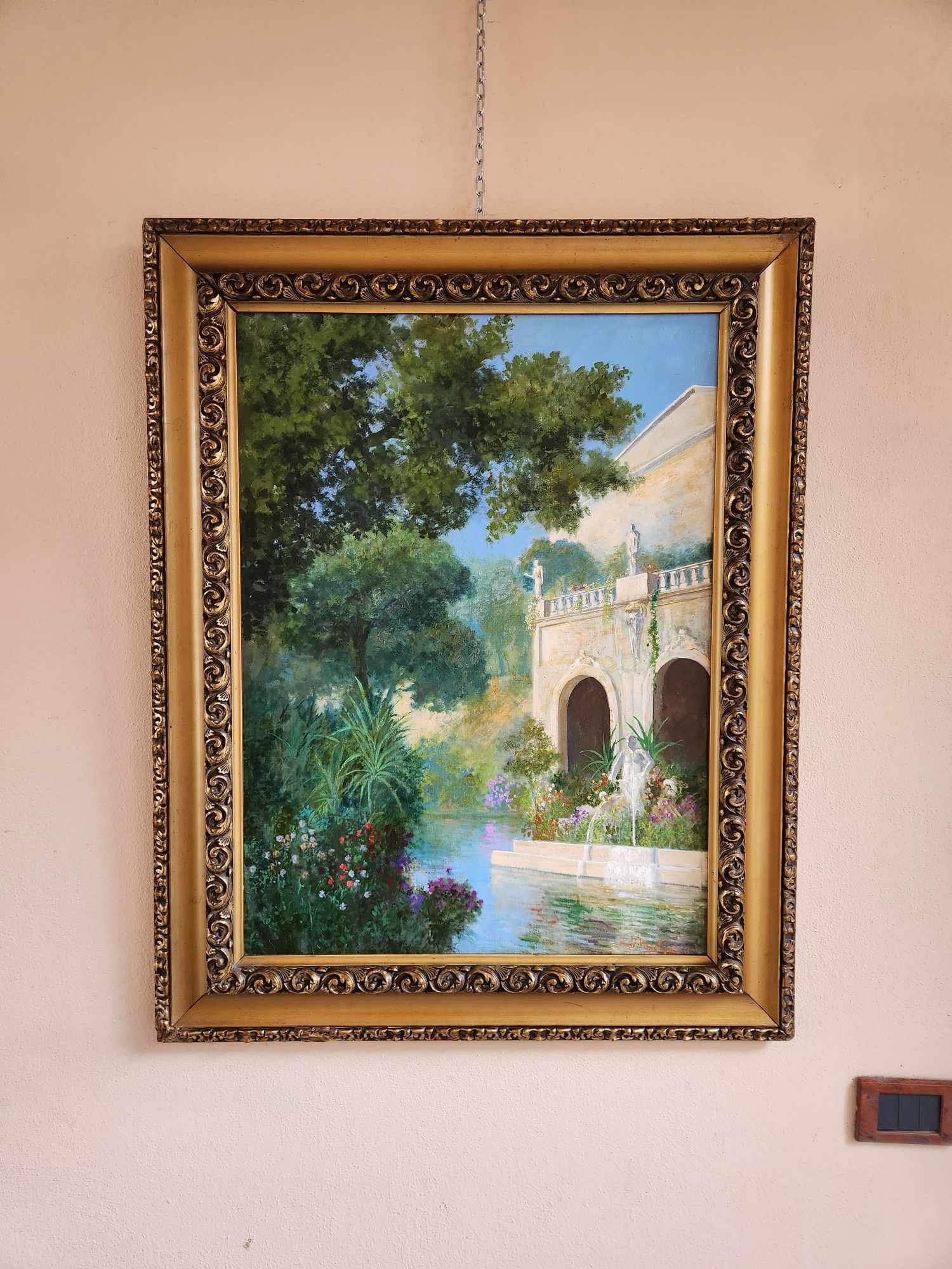 Dipinto antico epoca 900 raff villa con giardino - immagine 9
