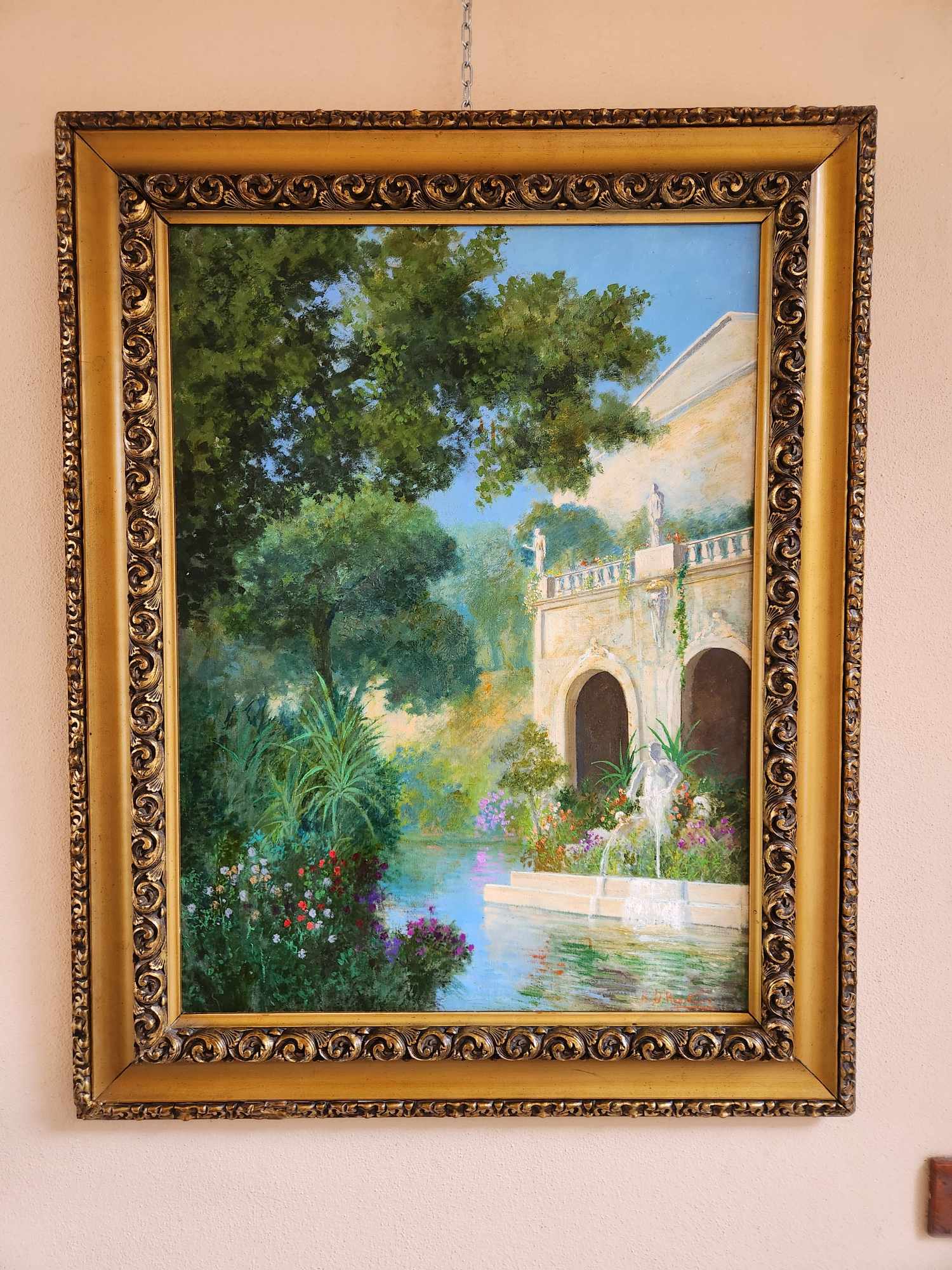 Dipinto antico epoca 900 raff villa con giardino - immagine 7