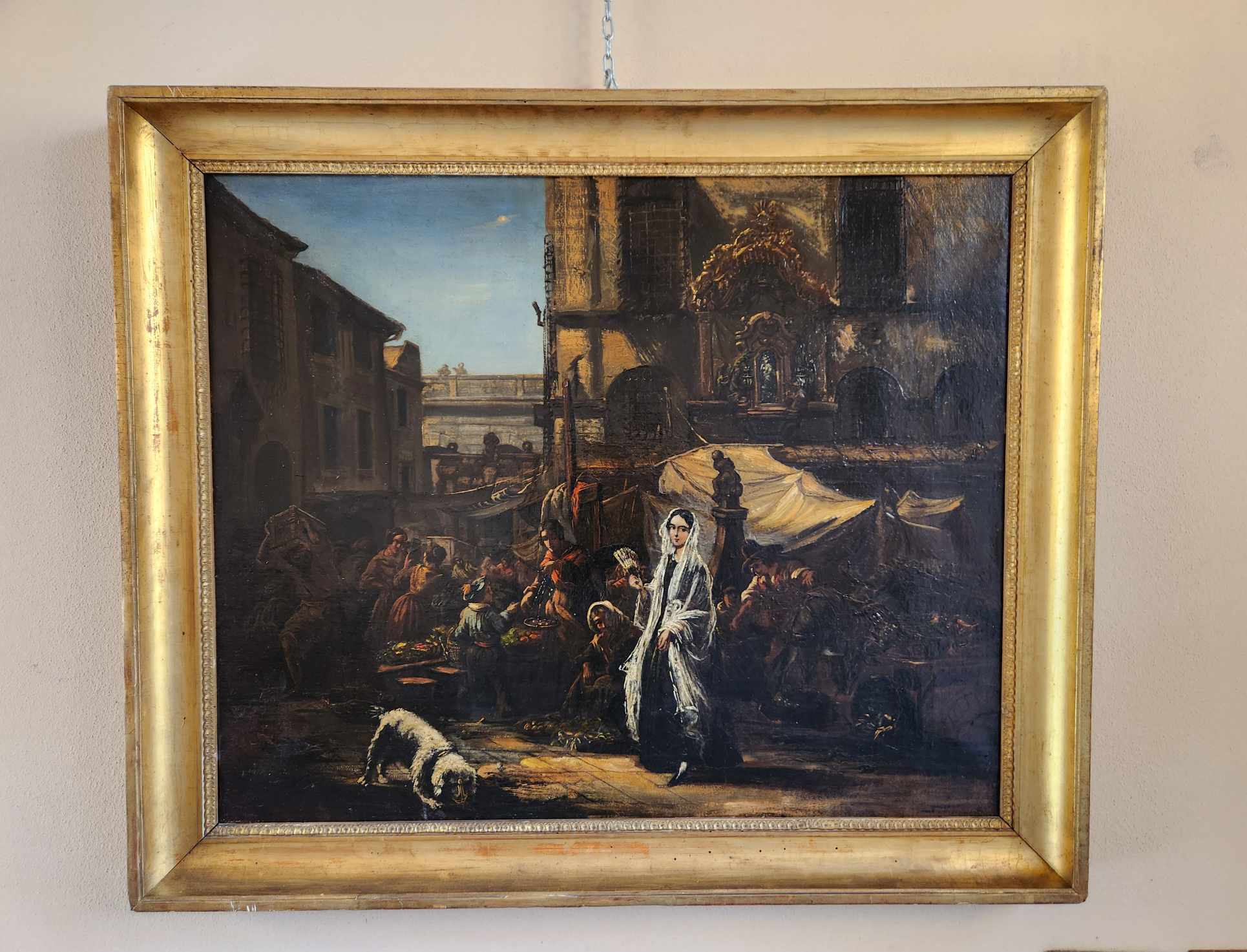 Dipinto antico raff scena di mercato - immagine 4