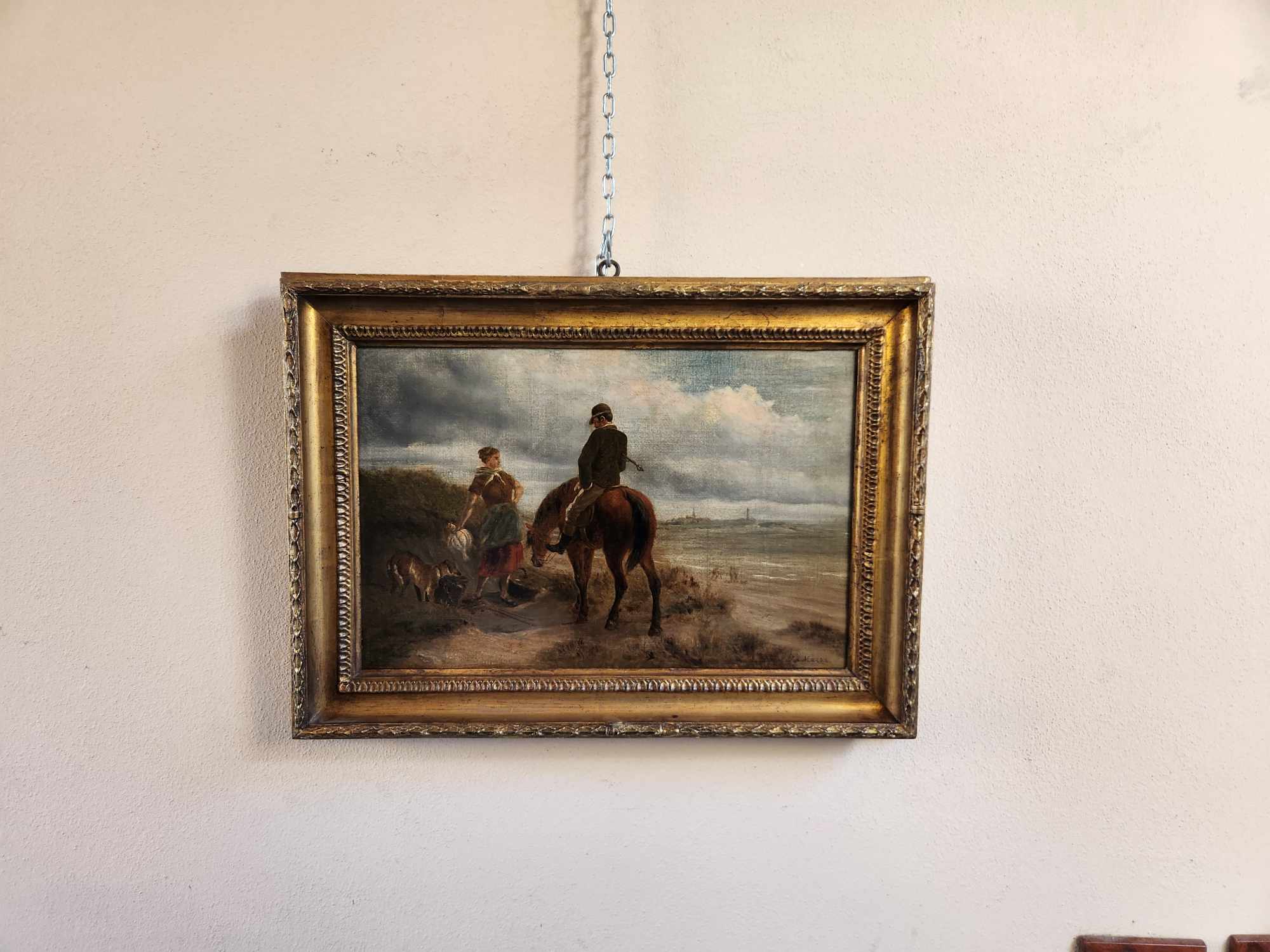 Dipinto antico raff paesaggio con personaggi epoca 800 - immagine 2