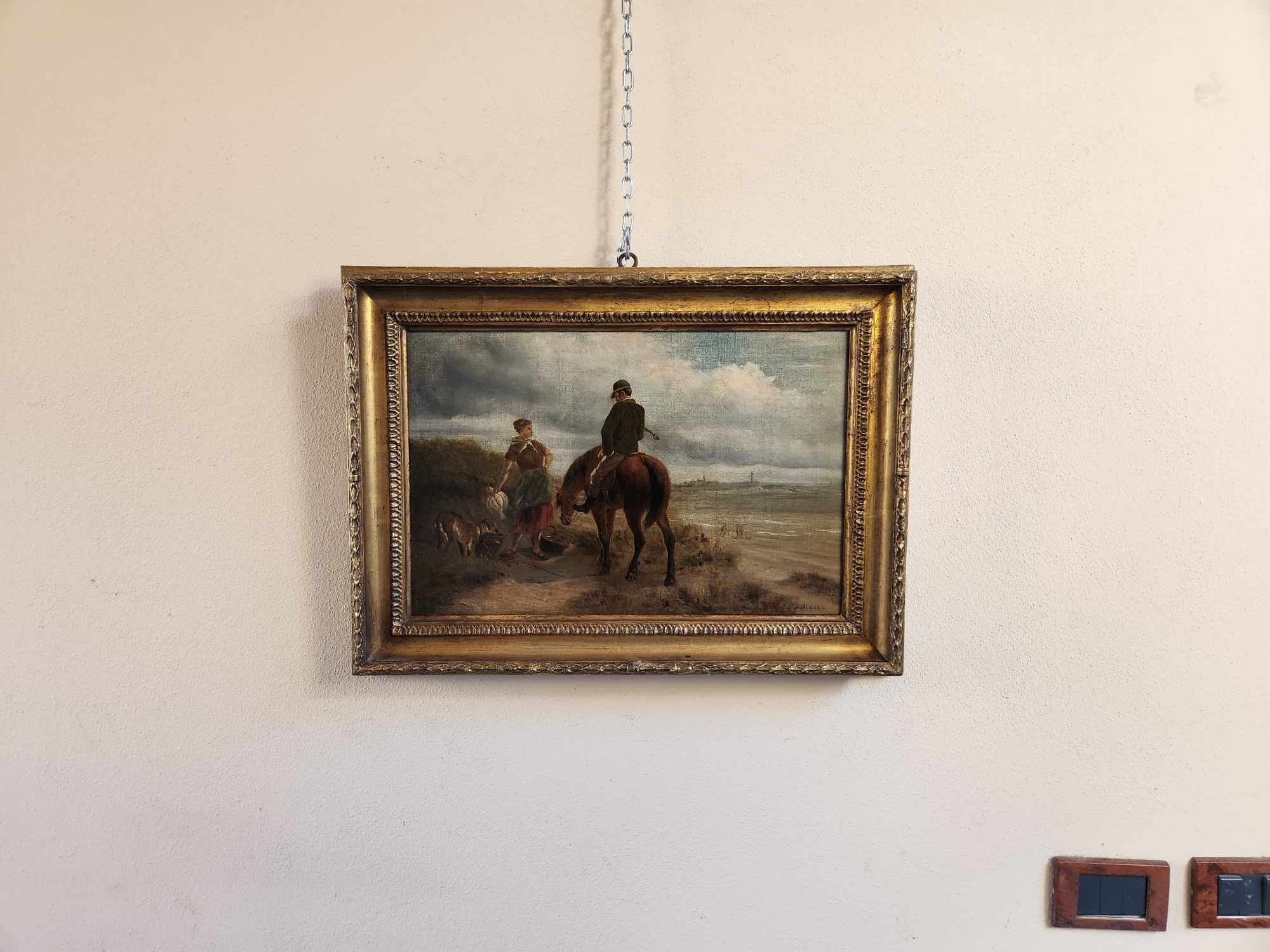 Dipinto antico raff paesaggio con personaggi epoca 800 - immagine 3