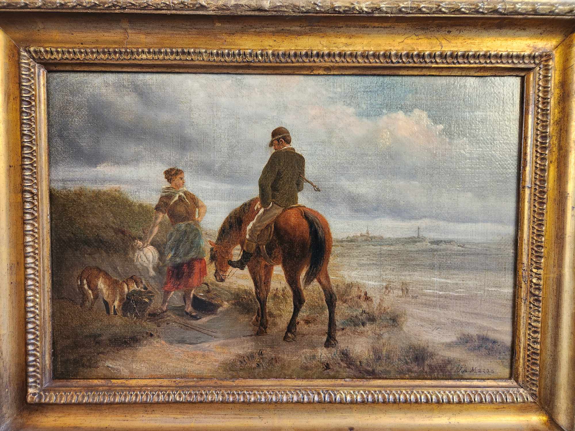 Dipinto antico raff paesaggio con personaggi epoca 800 - immagine 5