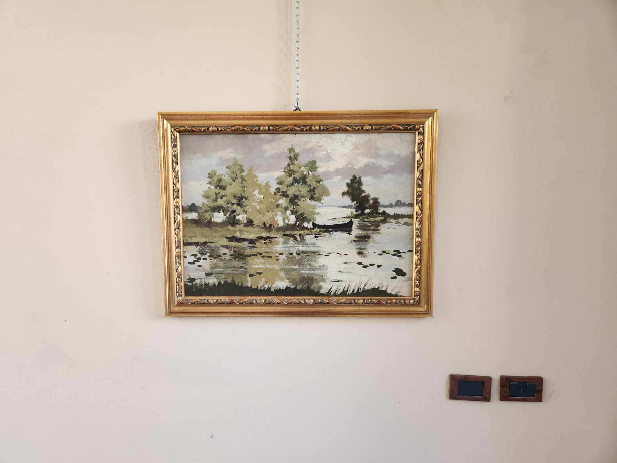 Dipinto epoca 900 fiume con barca - immagine 2