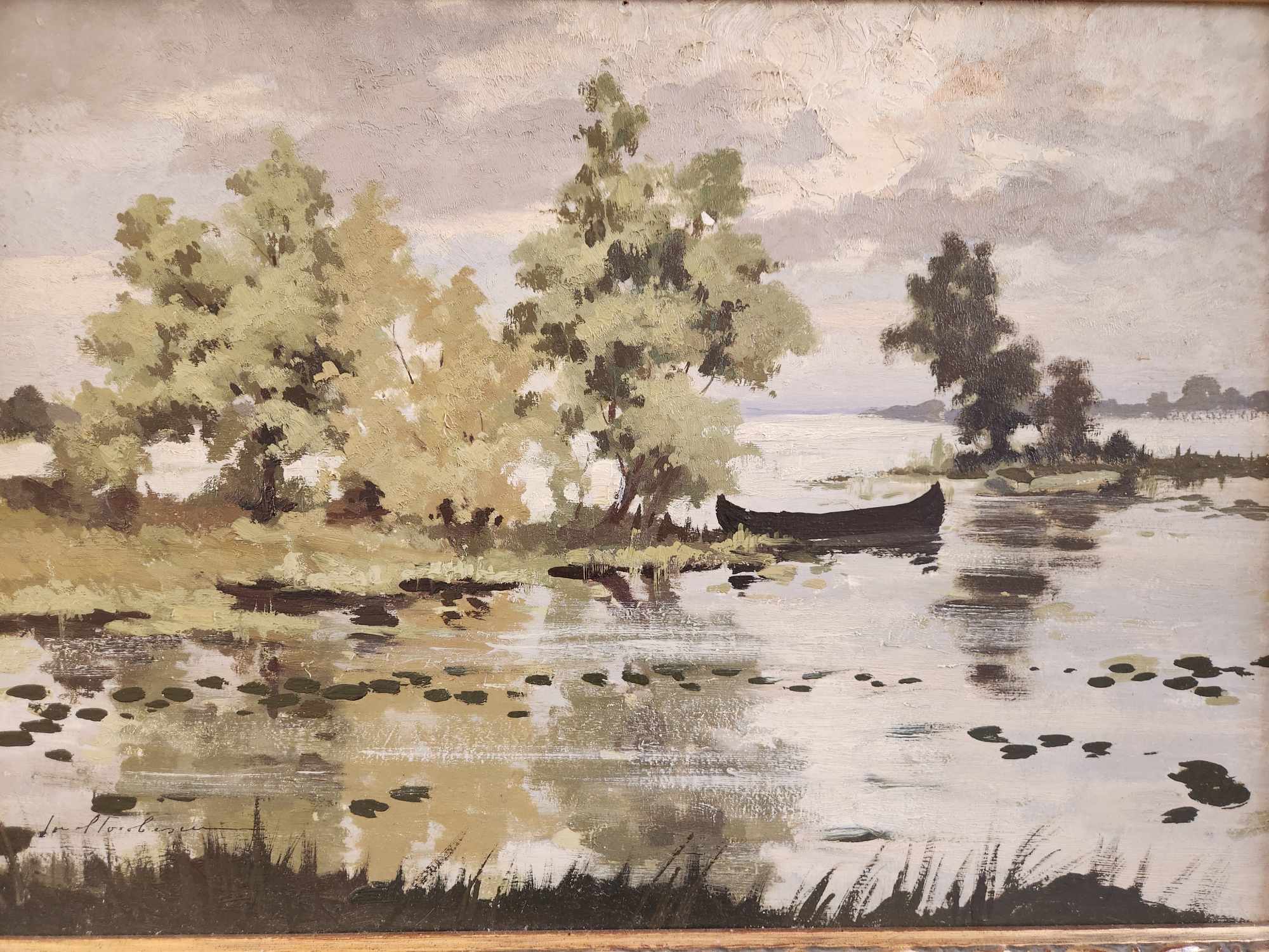 Dipinto epoca 900 fiume con barca - immagine 7
